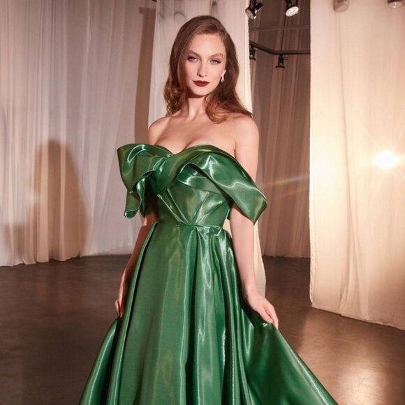 NEW LONG FORMAL OFF SHOULDER LIQUID ORGANZA BALL GOWN W/ SWEETHEART NECK CD801